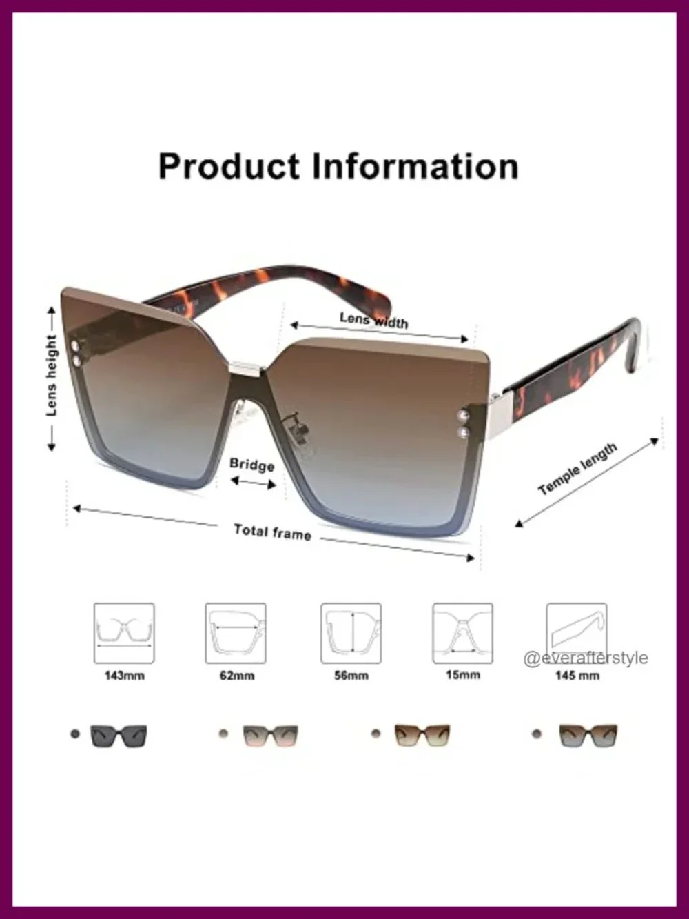 Oversized Square Rimless Sunglasses UV400 Ladies Shades